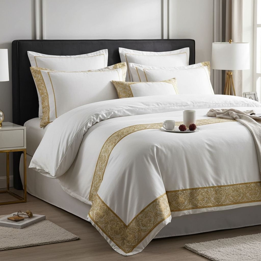 Gold-Trimmed Duvet Cover Set